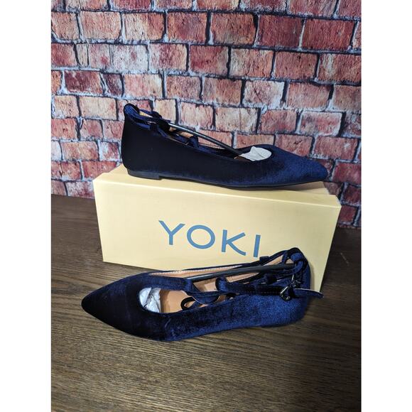 NWT YOKI Flats Velvet Lace Up Navy size 9 - Picture 5 of 5